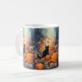 Mug Chat noir Halloween avec citrouilles effrayant (Devant gauche)