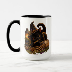 Mug Chat noir, herbes et épices dans la cuisine de la