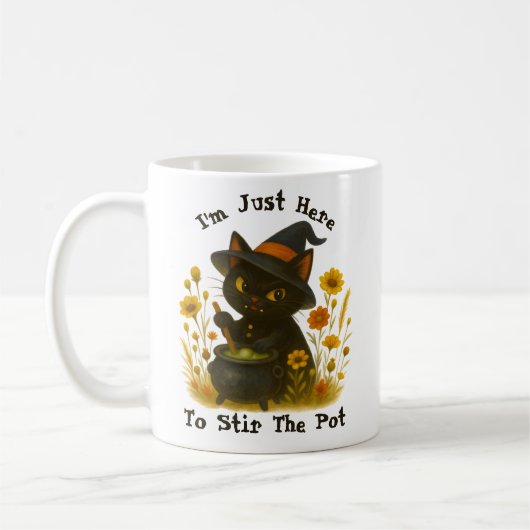 Mug Chat noir "Je suis juste là pour remuer le pot" (Gauche)