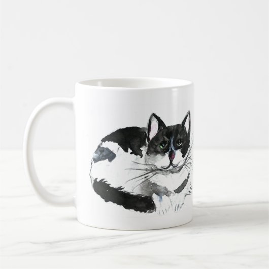 Mug Chat noir Joli chaton chaton animal aquarelle Bell (Gauche)