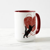 Mug Chat Noir Jouant Déraviser le Coeur Rouge (Devant droit)