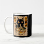 Mug Chat noir kawaii d'anime rétro mangeant des nouill (Gauche)