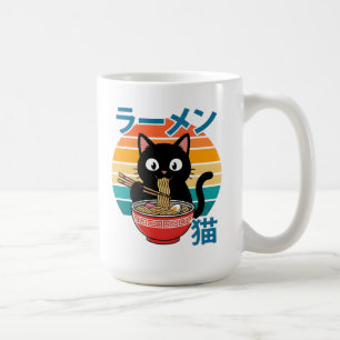 Mug Chat noir kawaii mangeant des nouilles Ramen au co