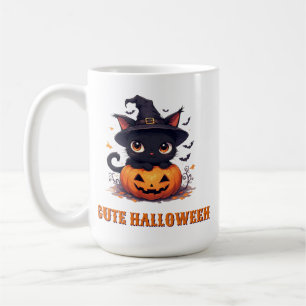 Mug Chat noir kawaii tenant une citrouille Halloween �