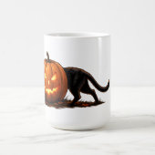 Mug Chat noir long et effrayant derrière une citrouill (Centre)