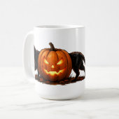 Mug Chat noir long et effrayant derrière une citrouill (Devant gauche)