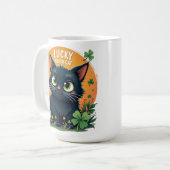 Mug Chat noir Lucky : St. Patrick's Day Clover & Coins (Devant gauche)