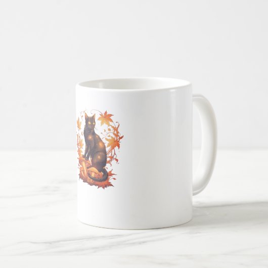 Mug Chat noir magique en Forêt d'automne - Fal céleste (Devant droit)