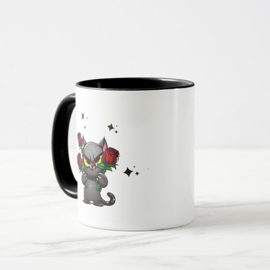 Mug Chat noir mal tenant Rose Cool étoiles foncé (Devant gauche)