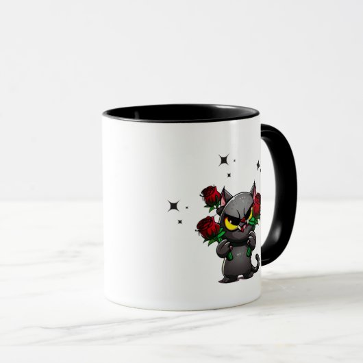 Mug Chat noir mal tenant Rose Cool étoiles foncé (Devant droit)