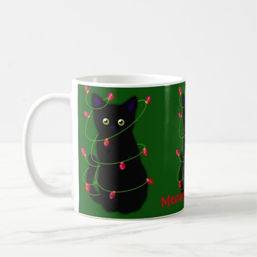 Mug chat noir | Meowy Christmas | lumières scintillant (Gauche)