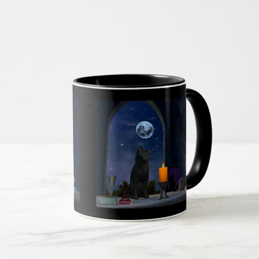 Mug Chat noir mignon à la chandelle (Devant droit)
