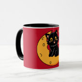 Mug Chat noir mignon assis sur la lune (Devant gauche)