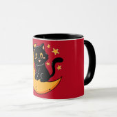 Mug Chat noir mignon assis sur la lune (Devant droit)