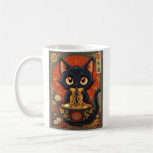 Mug Chat noir mignon avec nouilles