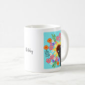 Mug Chat Noir mignon avec Tournesol floral clair perso (Devant droit)