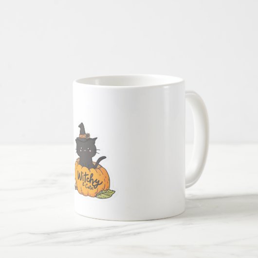 Mug Chat noir mignon en citrouille avec casquette sorc (Devant droit)