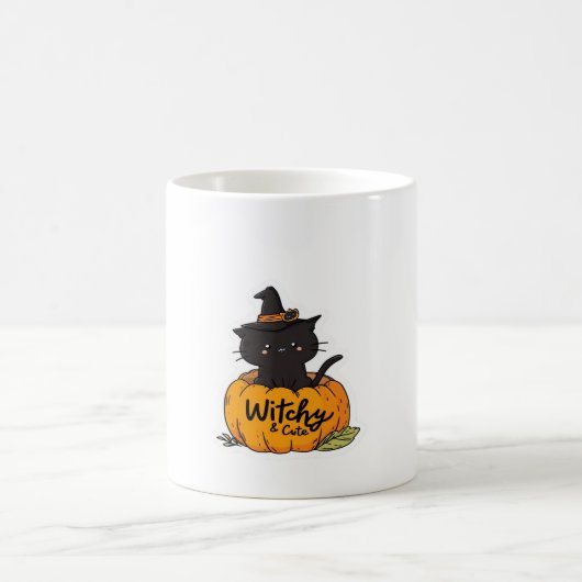 Mug Chat noir mignon en citrouille avec casquette sorc (Centre)