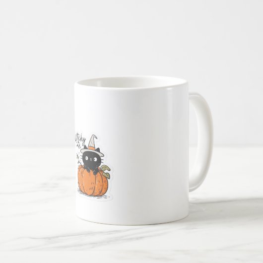 Mug Chat noir mignon en citrouille avec casquette sorc (Devant droit)