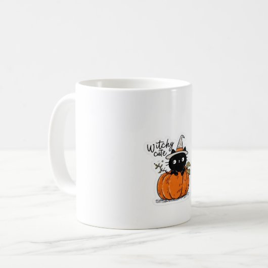 Mug Chat noir mignon en citrouille avec casquette sorc (Devant gauche)