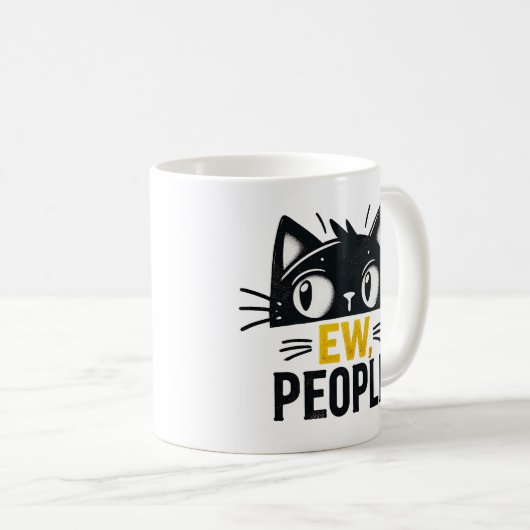 Mug Chat noir mignon "Ew, People" Drôle Introvertir Ci (Devant droit)
