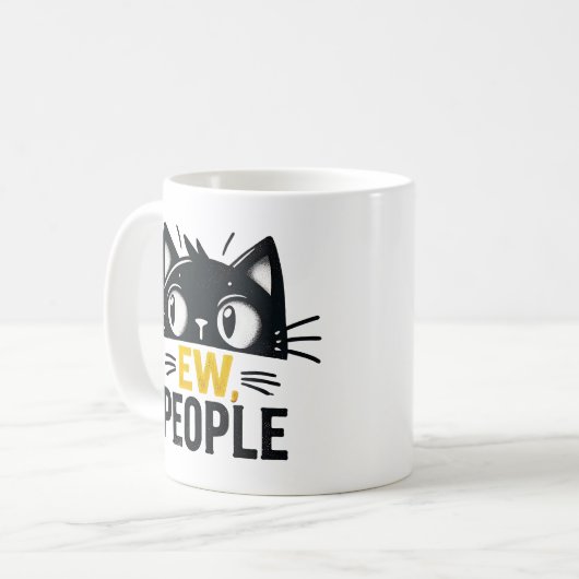 Mug Chat noir mignon "Ew, People" Drôle Introvertir Ci (Devant gauche)