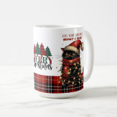 Mug Chat noir mignon serré dans les lumières de Noël (Devant droit)