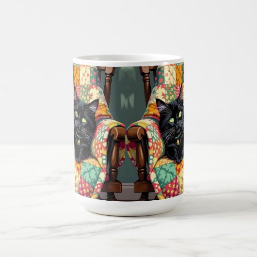 Mug Chat noir mignon sur chaise à rocher (Centre)