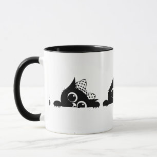 Mug Chat Noir Mignon Tacheté Ruban Chat Adorateurs
