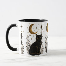 Chat noir mystique croissant lune étoiles gothique
