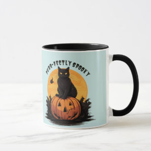 Mug Chat noir parfaitement effrayant sur un citrouille