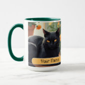 Mug Chat noir personnalisé avec fleurs en pot (Gauche)