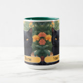 Mug Chat noir personnalisé avec fleurs en pot (Centre)