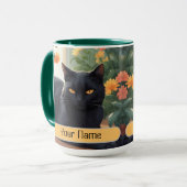 Mug Chat noir personnalisé avec fleurs en pot (Devant gauche)