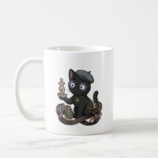 Mug Chat noir philosophe sculpteur avec système solair (Gauche)