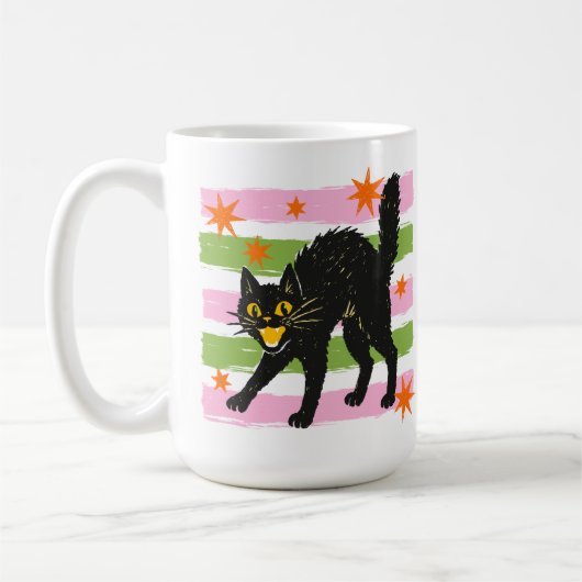 Mug Chat noir rétro mignon d'Halloween avec rayures et (Gauche)