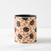 Mug Chat noir rétro Motif chèque orange (Centre)