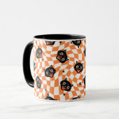 Mug Chat noir rétro Motif chèque orange (Devant gauche)