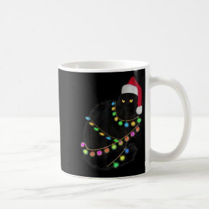 Mug Chat Noir Santa Hat Light Tree Drôle Noël laid