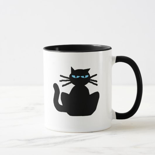 Mug Chat noir Sassy avec dessin des yeux bleus (Droite)