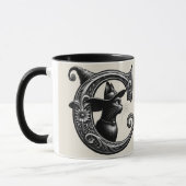 Mug Chat Noir Sorcière Lettre C Initiale Personnalisée (Gauche)