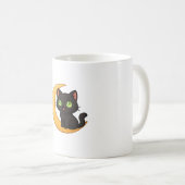 Mug Chat noir souriant aux yeux verts brillants assis (Devant droit)