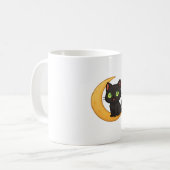 Mug Chat noir souriant aux yeux verts brillants assis (Devant gauche)