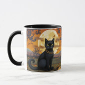Mug Chat noir sous une lune de récolte et Citrouilles (Gauche)