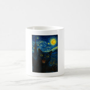 Mug Chat noir Starry Nuit Van Gogh Chat Selfie