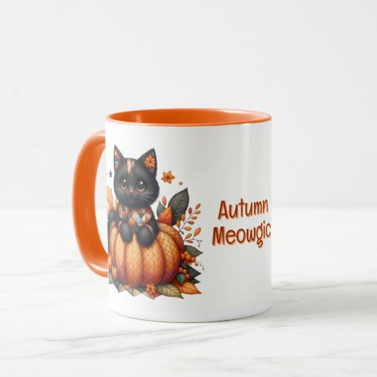Mug Chat noir sur Citrouille avec Motif de courtepoint (Devant gauche)