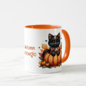 Mug Chat noir sur Citrouille avec Motif de courtepoint (Devant droit)