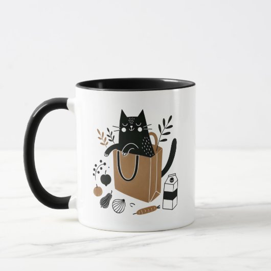 Mug Chat noir Whimsical assis à l'intérieur d'un sac d (Gauche)