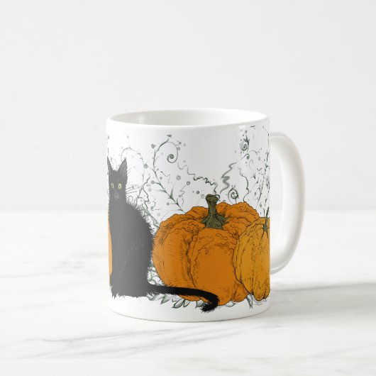 Mug Chat noir Whimsical et Halloween Citrouille (Devant droit)