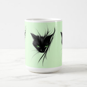 Mug Chat Noir Yeux Verts Design Moderne Amateur de Cha